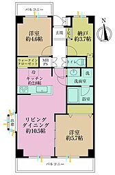 梶が谷スカイマンション 2SLDKの間取図画像