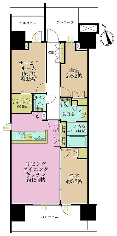 2LDK+S、専有面積72.27?、バルコニー面積11.8?