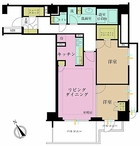 2LDK、専有面積77.23?
