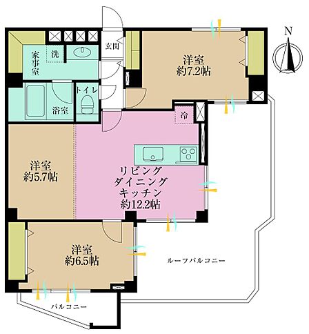 3LDK、専有面積73.53?、バルコニー面積24.94?