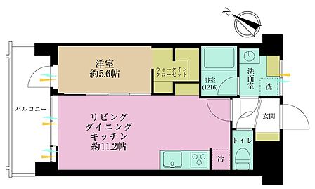 1LDK、専有面積37.35?、バルコニー面積7.2?