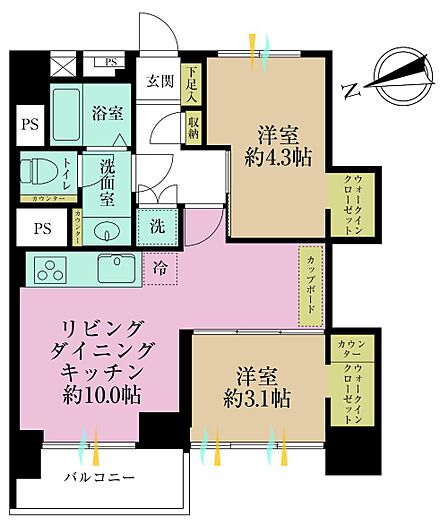 2LDK、専有面積39.91?、バルコニー面積3.78?