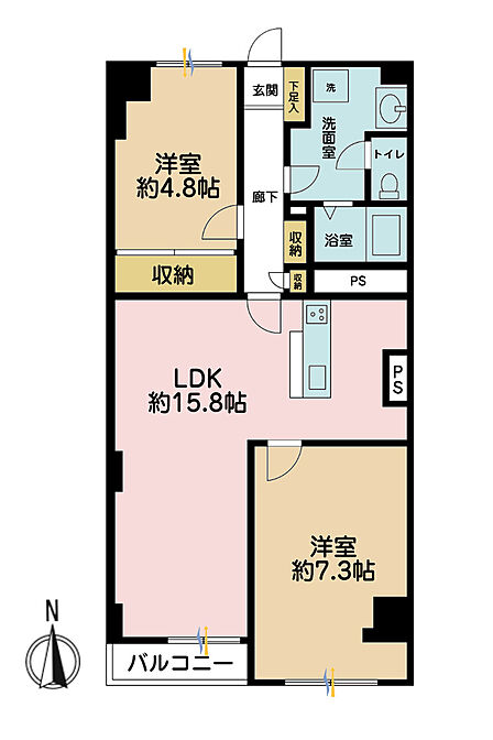 2LDK、専有面積67.7?、バルコニー面積3.54?