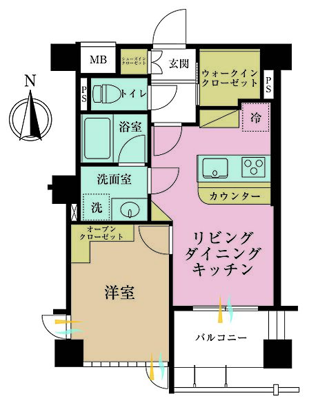 1LDK、専有面積37.33?、バルコニー面積5.2?