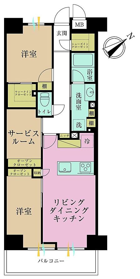 2LDK+S、専有面積60.17?、バルコニー面積7?