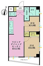 リバーハイツ長者町 2LDKの間取図画像