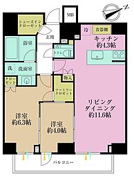 OPENRESIDENCIA虎ノ門 2LDKの間取図画像