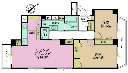 2LDK、専有面積70.88?、バルコニー面積7.4?