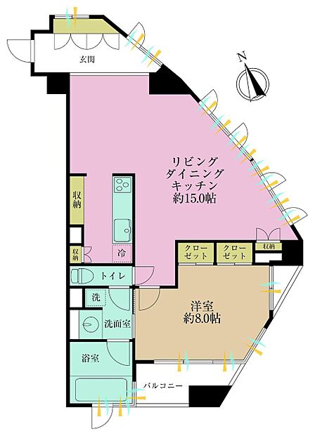 1LDK、専有面積64.41?、バルコニー面積4.14?
