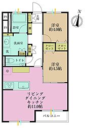 麻布コーポラス 2LDKの間取図画像