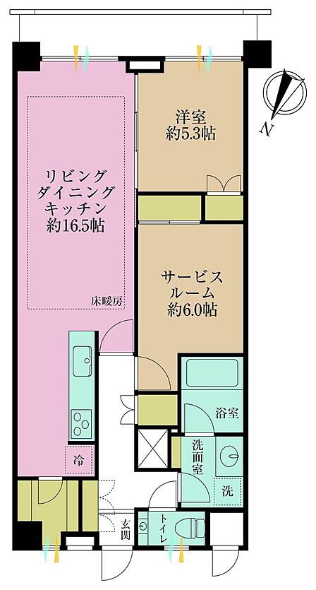 1LDK+S、専有面積66.41?、バルコニー面積6.21?