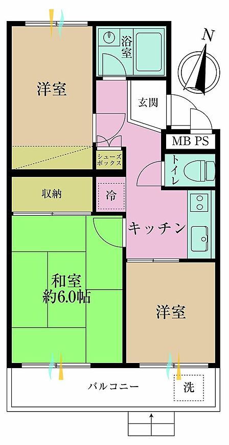 2DK、専有面積37.02?、バルコニー面積4.65?