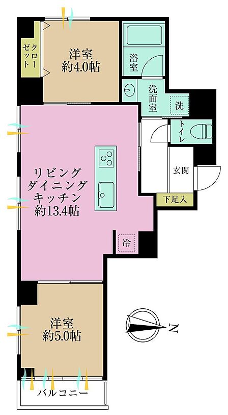 2LDK、専有面積49.91?