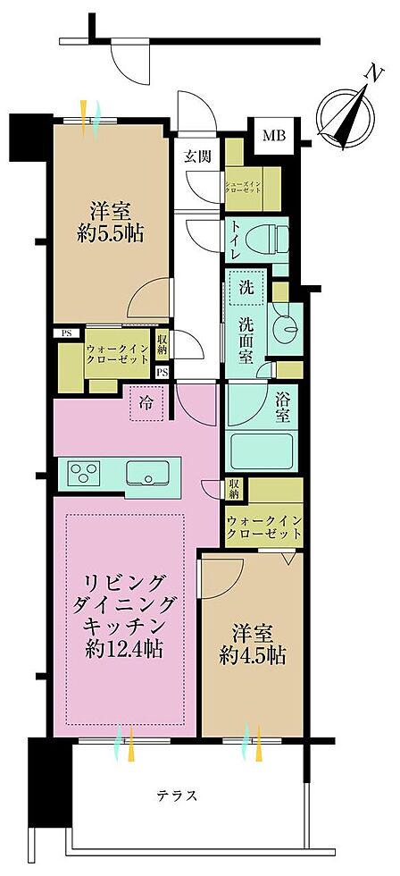 2LDK、専有面積55.01?