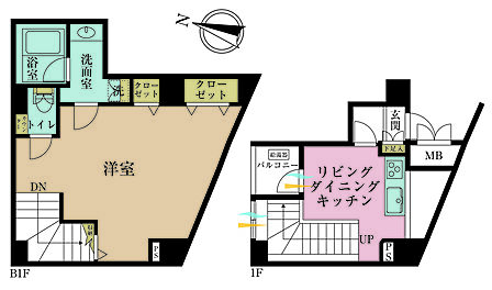 1LDK、専有面積54.19?、バルコニー面積2.32?