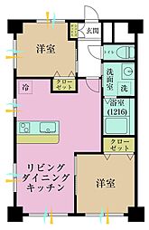 マンション弦巻 2LDKの間取図画像