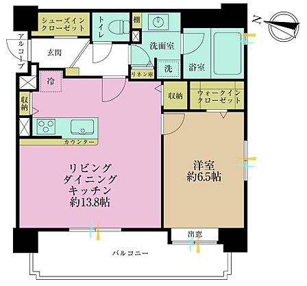 1LDK、専有面積51.88?、バルコニー面積9.52?