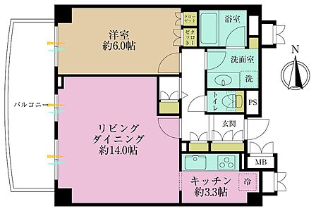 1LDK、専有面積57.36?