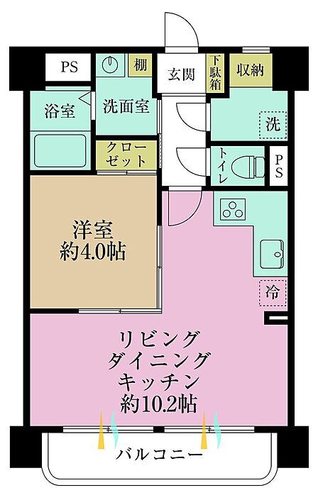 1LDK、専有面積36?、バルコニー面積5?