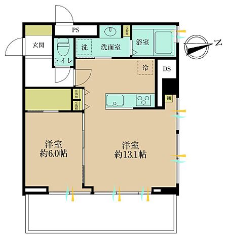 1LDK、専有面積45.9?、バルコニー面積6.37?