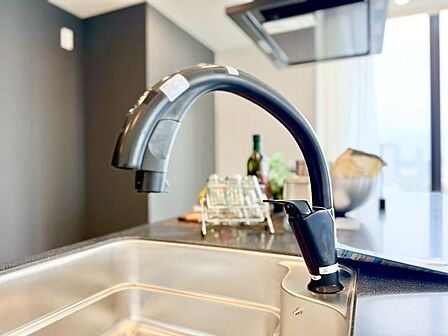 キレイなお水がいつでも、安心して飲める浄水機能付水栓。水栓のデザインもオシャレ。