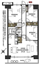 エクレール武蔵野ヒルズB棟 3LDKの間取図画像