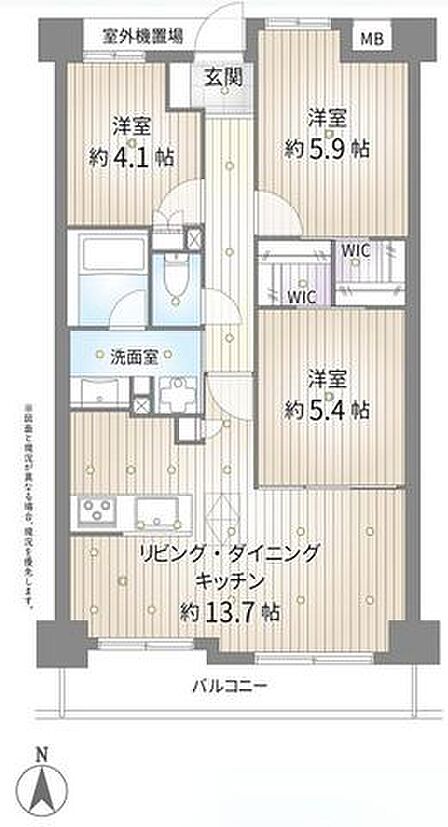 階下を気にせず過ごせる1階部分の3LDK。リノベーション済み、南向きの明るく風通し良い室内です。