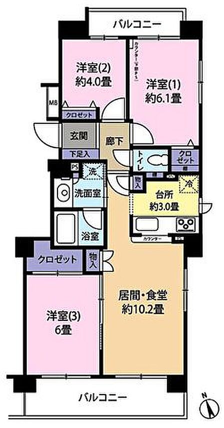 5階部分の南東角部屋で日当り・通風・眺望良好な室内。内装リフォーム済のゆったりくつろげる3LDK。天気の良い日には富士山が望めます。