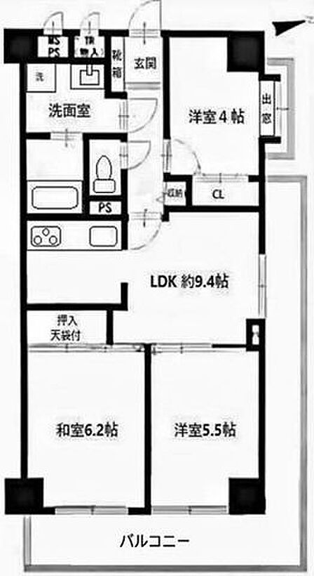 3方角部屋の開放感ある3LDK。広々L字型のバルコニー有◎