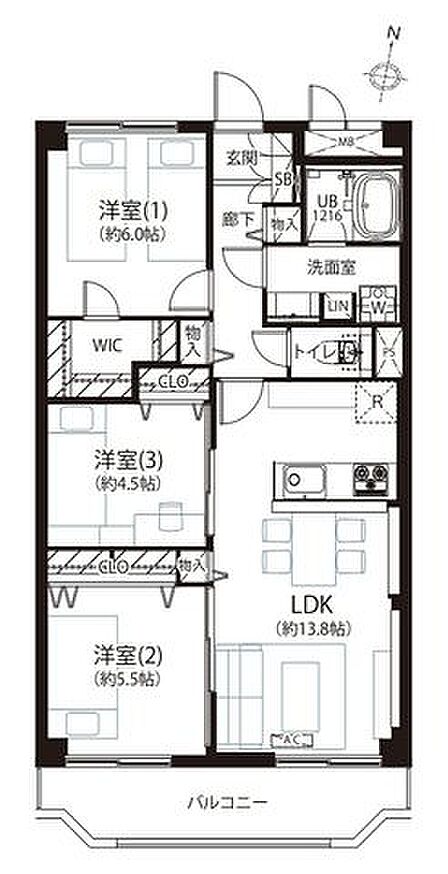 会話をしながらお料理が楽しめる人気の対面式キッチン。各所に収納を設けており荷物が多い方も安心です。