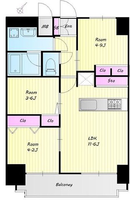 南西向きの明るい室内!広々とお住まいになれる3LDK。収納力のある間取りです。