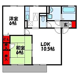 JR篠栗線 原町駅 徒歩6分の賃貸アパート 1階2LDKの間取り
