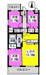 ファミール天神森 3LDKの間取図画像
