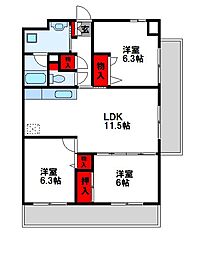チュリス門松 3LDKの間取図画像