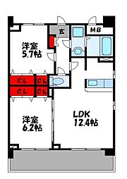 アイタス福岡 2LDKの間取図画像