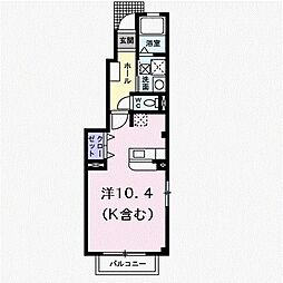 カーサラウレール 1Kの間取図画像