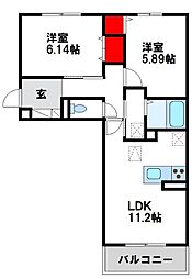 ウィステリア2 2LDKの間取図画像