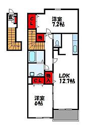 サンレミ 2LDKの間取図画像