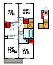 糟屋郡粕屋町花ヶ浦4丁目アパート 3LDKの間取図画像
