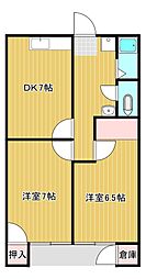 荒濱マンション 2DKの間取図画像