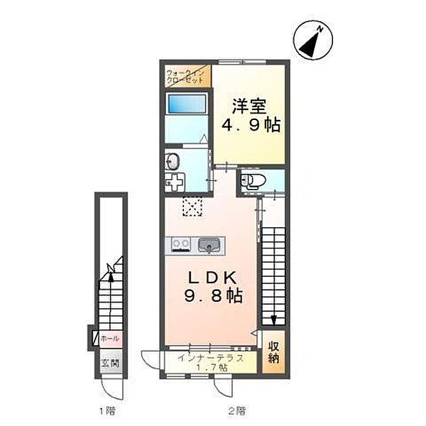 鳥取県米子市灘町 3丁目(賃貸アパート1LDK・2階・43.36㎡)の写真 その2