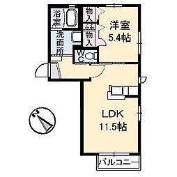 カーサ・ヴェルデ 1階1LDKの間取り