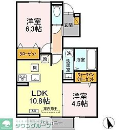JR常磐線 北小金駅 徒歩20分の賃貸アパート 1階2LDKの間取り