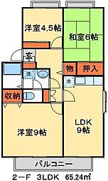 東武野田線 高柳駅 徒歩8分の賃貸アパート 2階3LDKの間取り