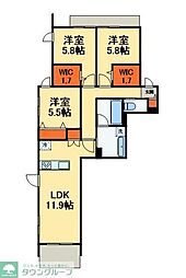 つくばエクスプレス 柏の葉キャンパス駅 徒歩9分の賃貸マンション 2階3LDKの間取り
