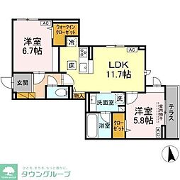 市川市大和田2丁目アパート 2LDKの間取図画像