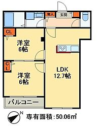 ファミリア一番館 2LDKの間取図画像