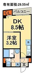 グラントレス松戸 1DKの間取図画像