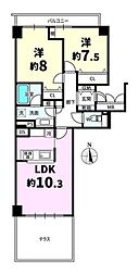 ヴィルヌーブ南越谷A棟 2LDKの間取図画像