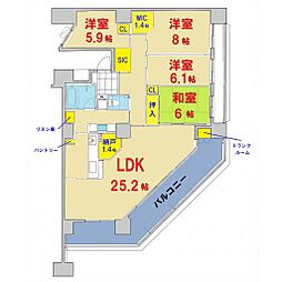 サングランデ印西牧の原ドアシティアリーナウィングA棟 4SLDKの間取図画像